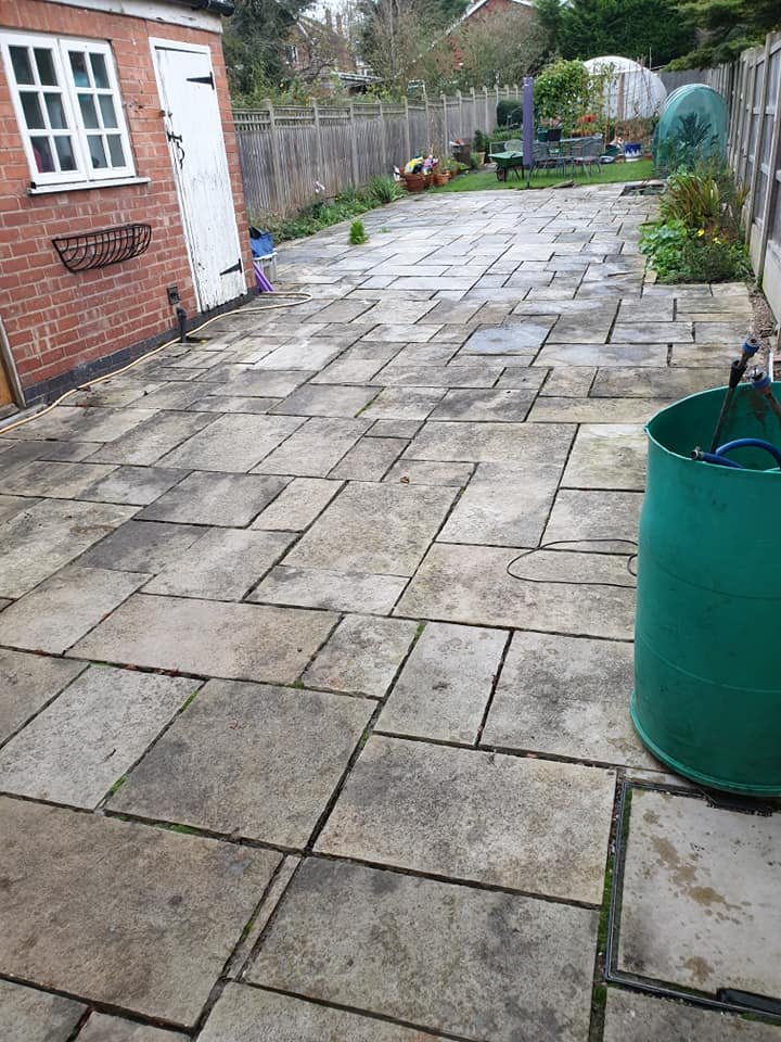 Patio before RMS cleaning and repointing