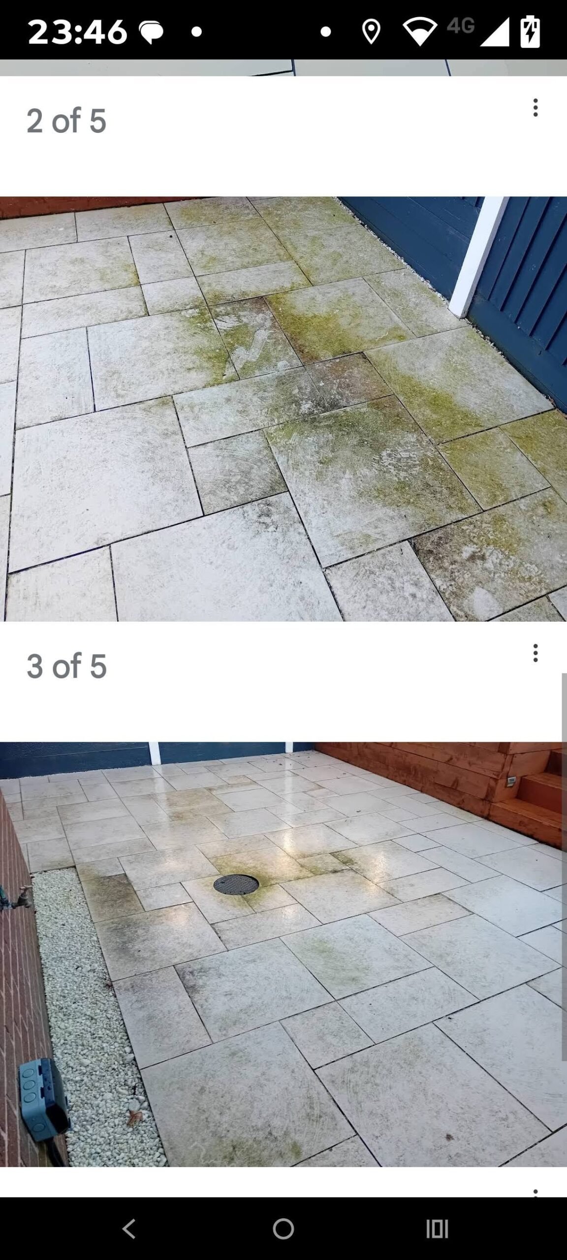 Bestwood patio with green algae before RMS cleaning and re-grouting