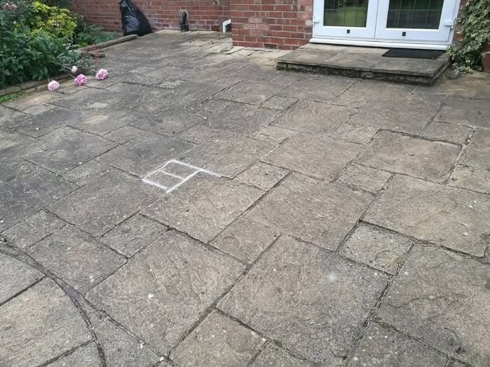 Weathered Keyworth patio before RMS restoration in June 2017