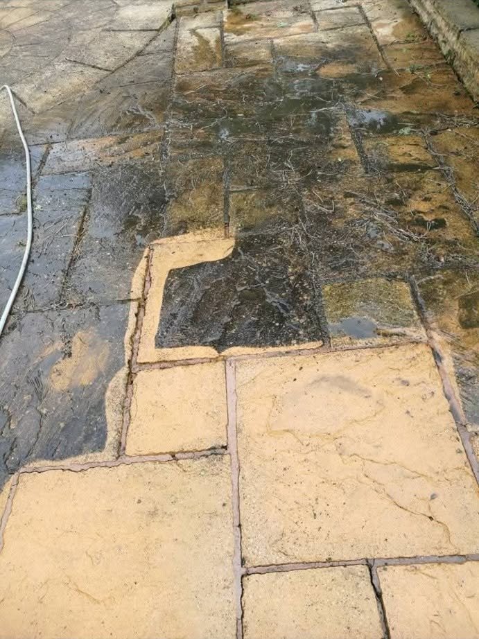 Keyworth patio cleaning in progress in June 2017